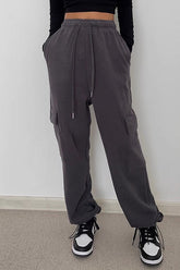 Drawstring Waist Pocket Side Cargo Sports Pants